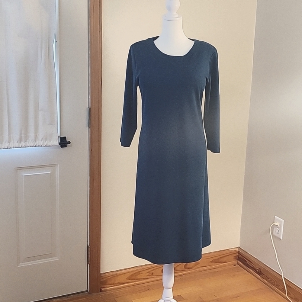 Susan Graver A-line Ponte knit dress, Teal, Size Small